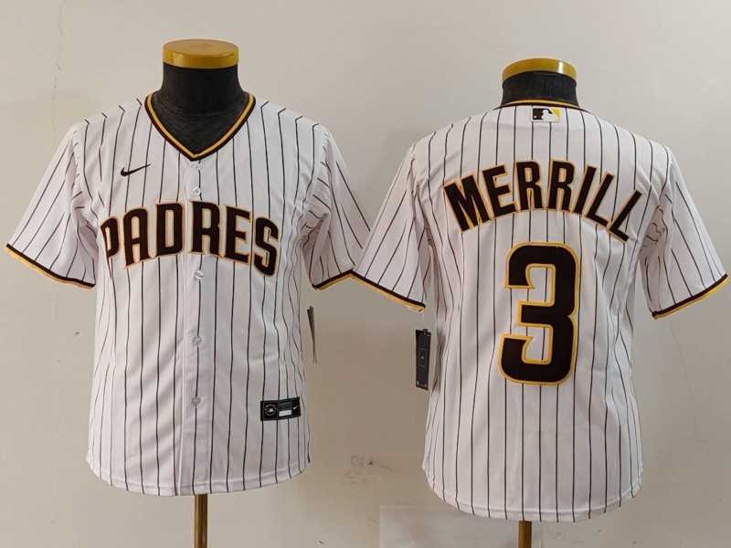 Youth San Diego Padres #3 Jackson Merrill White 2023 Cool Base Stitched Jersey 500w